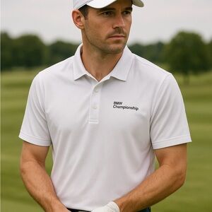 BMW Men’s M Performance Polo Shirt – White – Size M Quick Ship- Comfy Quality